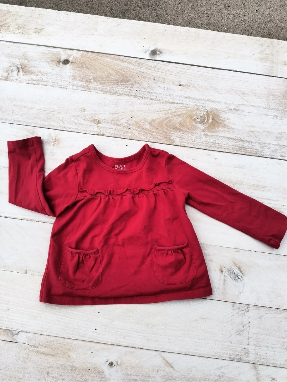 Children's Place Toddler Girl Long Sleeve Ruffle Pocket Knit Top Size 24 Months